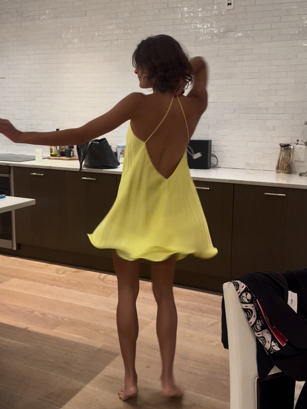 selezza london Backless Pleated Spaghetti-Strap Mini Dress in Neon Yellow